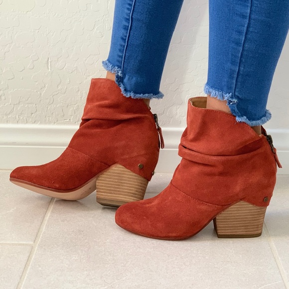 Rust Suede/Leather Slouched Ankle Bootie - Picture 4 of 8